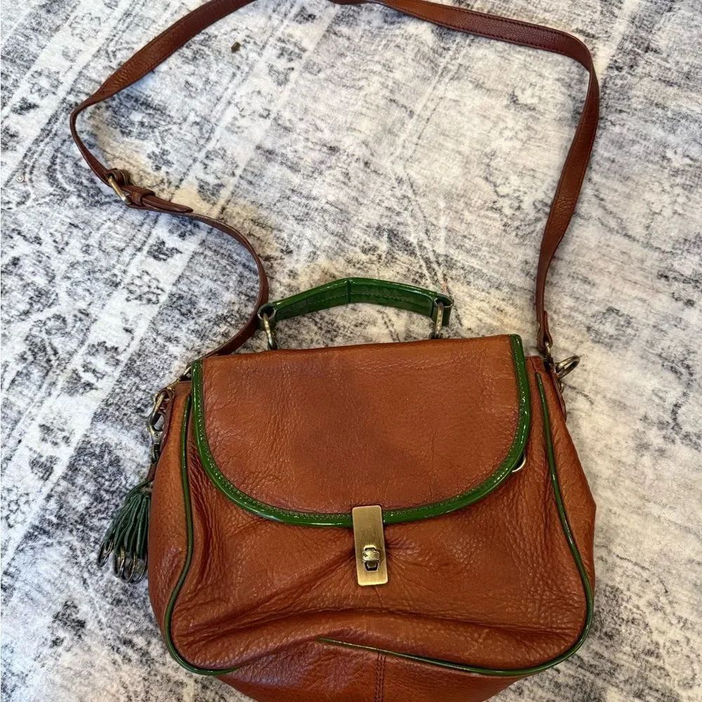 Brown and Green Leather Shoulder Bag
